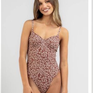 Roxy Brown and White One Piece Swimsuit